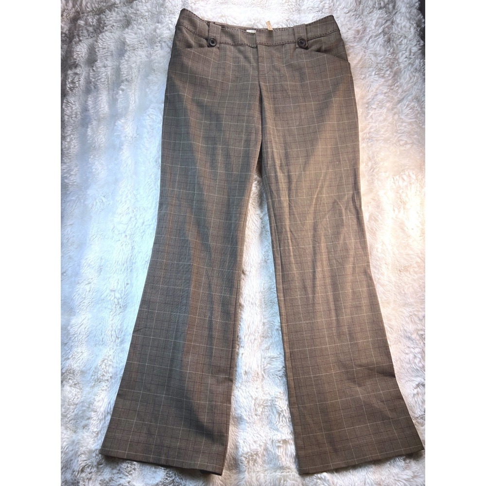 Guess Brown Plaid Flare Leg Stretch Dress Pants Trousers Size 30. A26